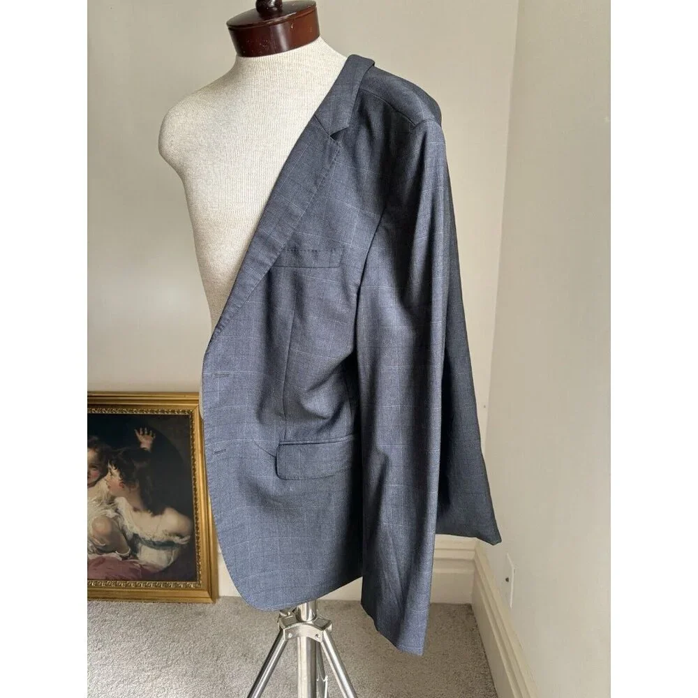 Hugo Boss Mens Blazer Wool Sport Coat US Sz 38R Redo Super 110‎ Grey Plaid